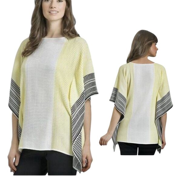 MING WANG Buttercup Black White Contrast Grid Poncho Style Tunic Top - Picture 1 of 8